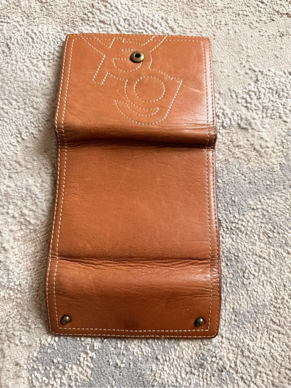 Purificación García Tan Leather Trifold Wallet